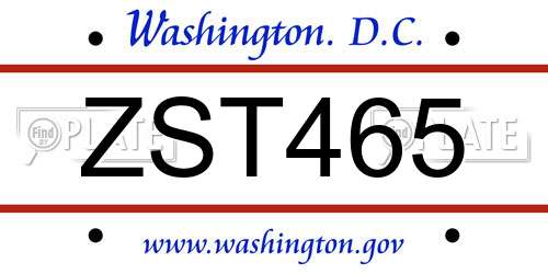 ZST465 District Of Columbia License Plate