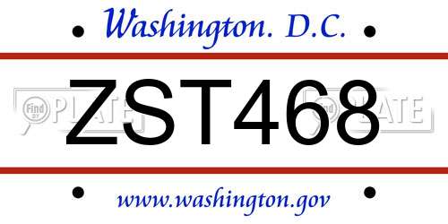 ZST468 District Of Columbia License Plate