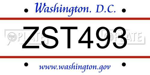 ZST493 District Of Columbia License Plate