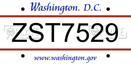 ZST7529 District Of Columbia License Plate