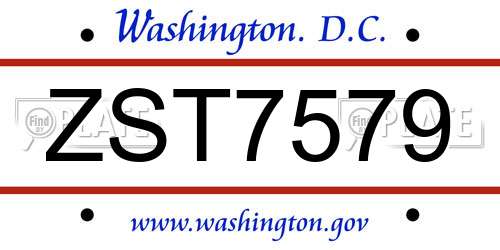 ZST7579 District Of Columbia License Plate