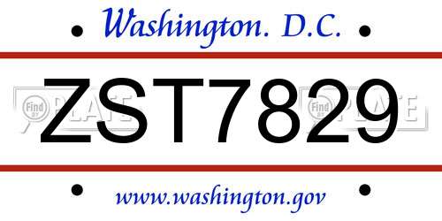 ZST7829 District Of Columbia License Plate