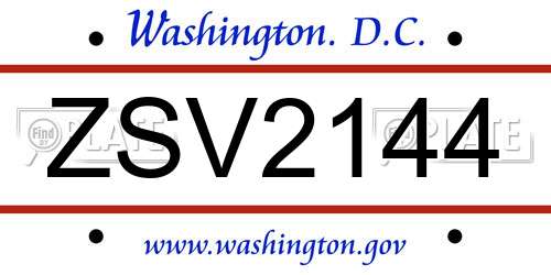 ZSV2144 District Of Columbia License Plate