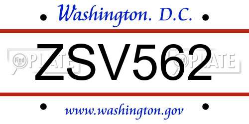 ZSV562 District Of Columbia License Plate