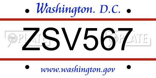 ZSV567 District Of Columbia License Plate