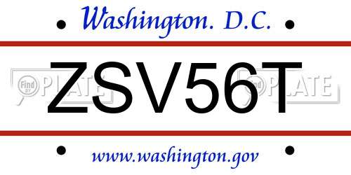 ZSV56T District Of Columbia License Plate