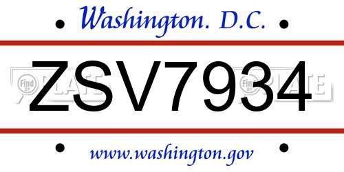 ZSV7934 District Of Columbia License Plate
