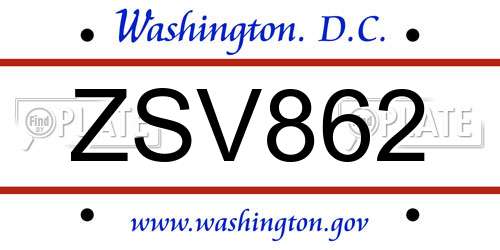 ZSV862 District Of Columbia License Plate