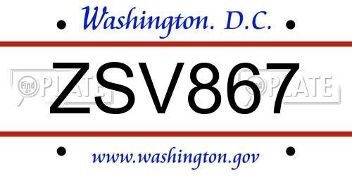 ZSV867 District Of Columbia License Plate