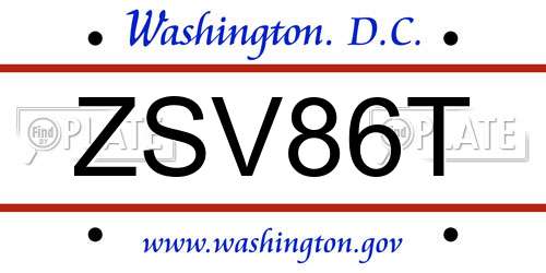 ZSV86T District Of Columbia License Plate