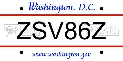 ZSV86Z District Of Columbia License Plate