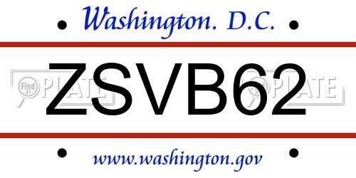ZSVB62 District Of Columbia License Plate