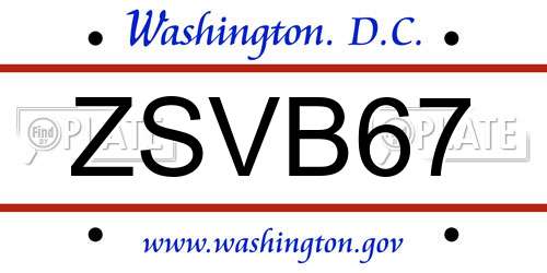ZSVB67 District Of Columbia License Plate