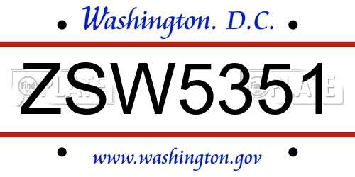 ZSW5351 District Of Columbia License Plate