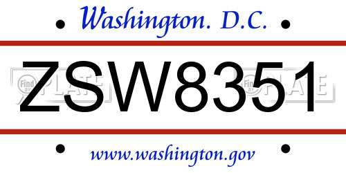 ZSW8351 District Of Columbia License Plate