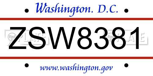 ZSW8381 District Of Columbia License Plate