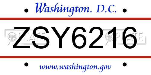 ZSY6216 District Of Columbia License Plate