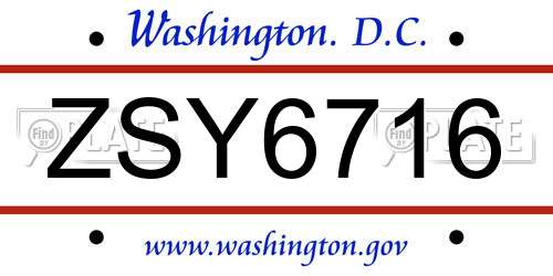 ZSY6716 District Of Columbia License Plate