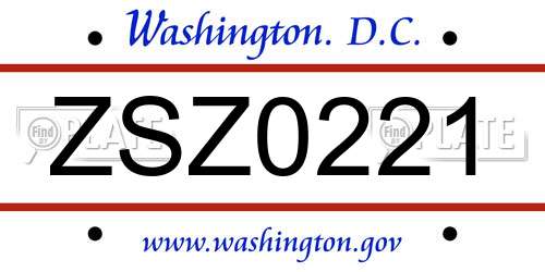 ZSZ0221 District Of Columbia License Plate