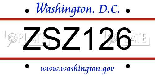 ZSZ126 District Of Columbia License Plate