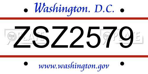 ZSZ2579 District Of Columbia License Plate