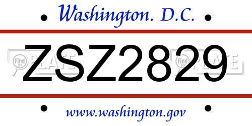 ZSZ2829 District Of Columbia License Plate
