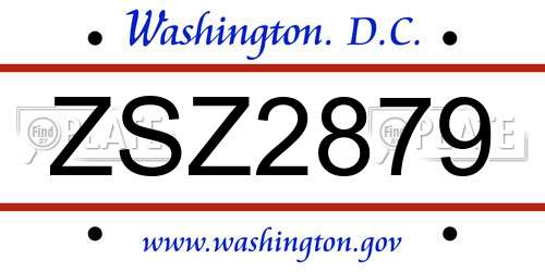 ZSZ2879 District Of Columbia License Plate