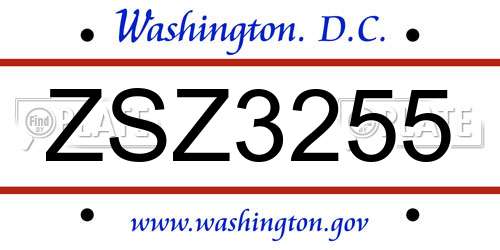 ZSZ3255 District Of Columbia License Plate