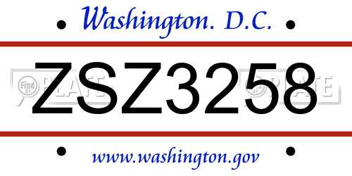 ZSZ3258 District Of Columbia License Plate