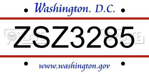 ZSZ3285 District Of Columbia License Plate
