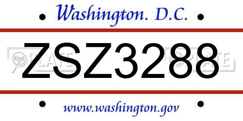 ZSZ3288 District Of Columbia License Plate