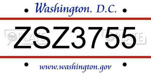 ZSZ3755 District Of Columbia License Plate