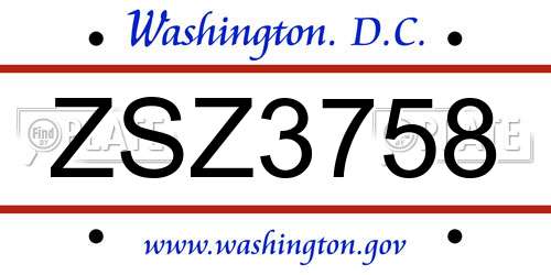 ZSZ3758 District Of Columbia License Plate
