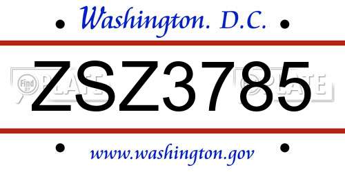 ZSZ3785 District Of Columbia License Plate