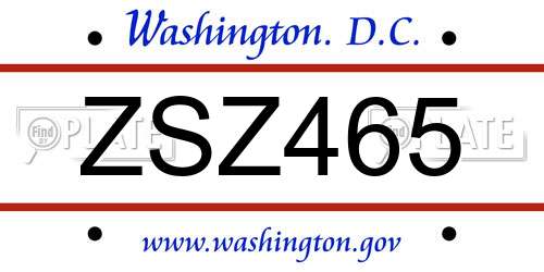 ZSZ465 District Of Columbia License Plate