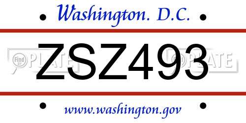 ZSZ493 District Of Columbia License Plate