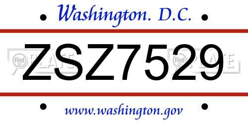 ZSZ7529 District Of Columbia License Plate