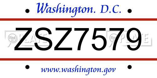 ZSZ7579 District Of Columbia License Plate