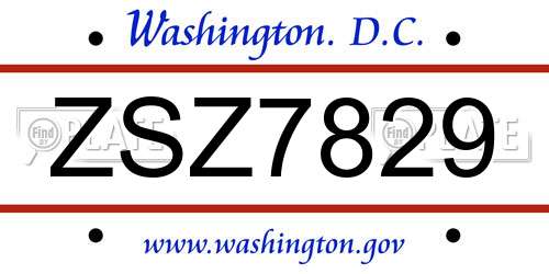ZSZ7829 District Of Columbia License Plate