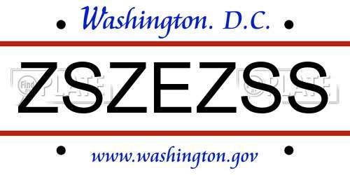 ZSZEZSS District Of Columbia License Plate