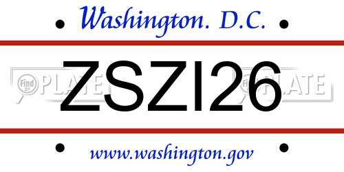 ZSZI26 District Of Columbia License Plate