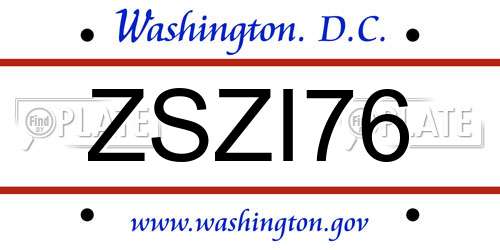 ZSZI76 District Of Columbia License Plate