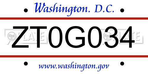 ZT0G034 District Of Columbia License Plate