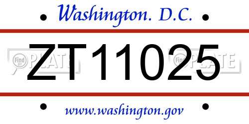 ZT11025 District Of Columbia License Plate