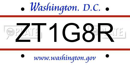 ZT1G8R District Of Columbia License Plate