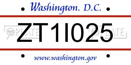 ZT1I025 District Of Columbia License Plate