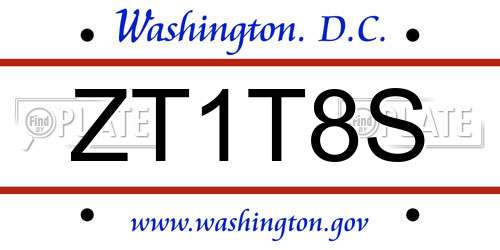 ZT1T8S District Of Columbia License Plate