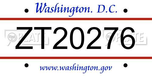 ZT20276 District Of Columbia License Plate