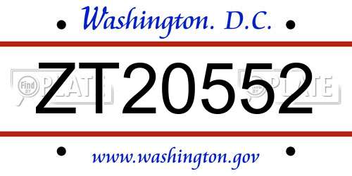 ZT20552 District Of Columbia License Plate