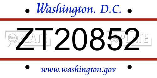 ZT20852 District Of Columbia License Plate